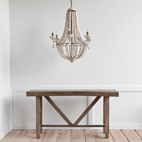 slide 2 of 10, Phillum Silver Metal & White Wood Beaded Six Bulb Chandelier - 29"W x 29"D x 37"H