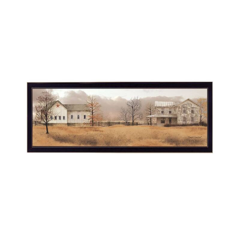 TrendyDecor4U Farmhouse "Peaceful Homestead" Framed Print Wall Art by Billy Jacobs - Rustic - 14 x 38 - Black