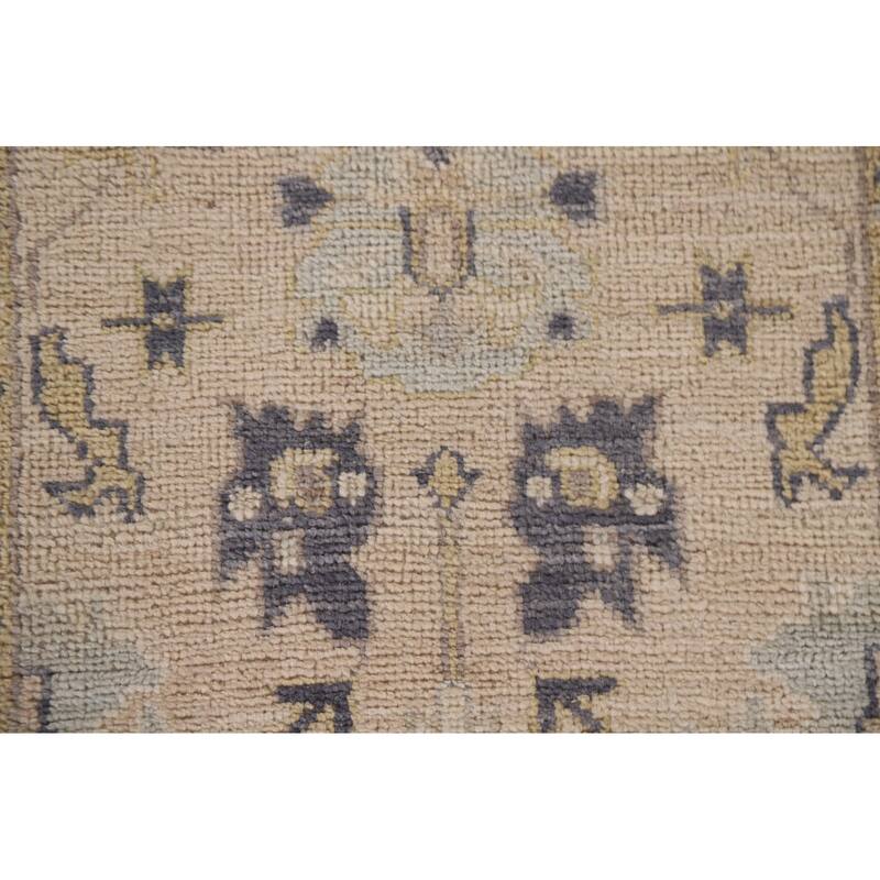 Hand Knotted Oriental 100% Wool Carpet Transitional Geometric Beige & Ivories Oushak Runner Rug - 9' 8'' X 2' 8''