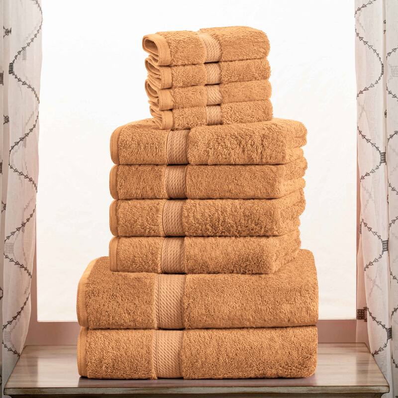 Superior Egyptian Cotton Heavyweight Solid Plush Towel Set - 10-Piece Set - Rust