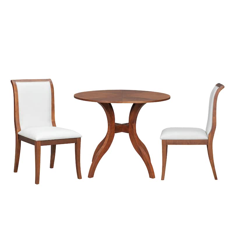 Dining Table Set:39.4" Round Table + 2 Chairs - Traditional Solid Wood Kitchen Set with Inlaid Tabletop, Elegant Curved Legs