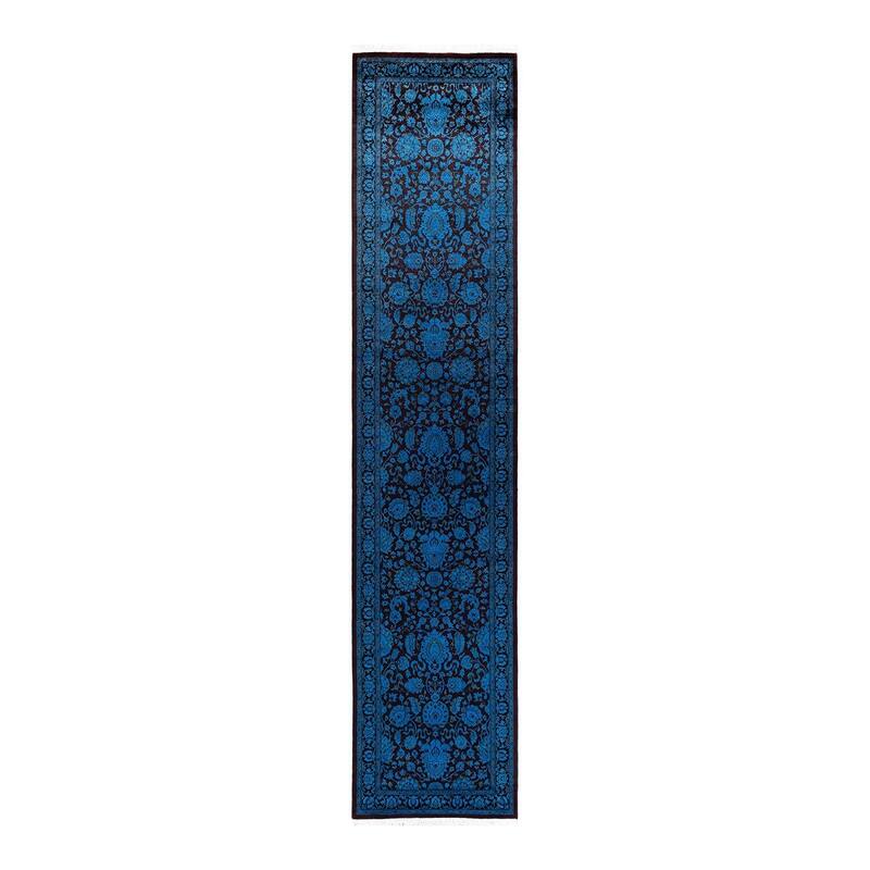 Overton Hand Knotted Wool Vintage Inspired Modern Contemporary Overdyed Blue Runner Rug - 2' 6" x 12' 1"