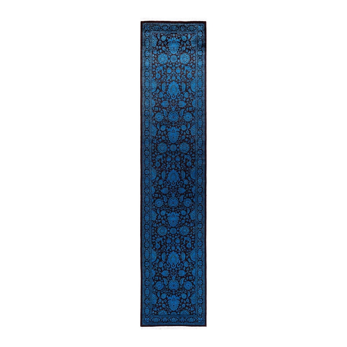 Overton Hand Knotted Wool Vintage Inspired Modern Contemporary Overdyed Blue Runner Rug - 2' 6" x 12' 1"