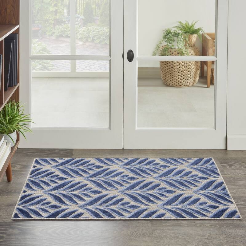 Alvami Graceful Floral Uv-Resistant Sleek Contemporary Outdoor Rug - 3' X 4'
