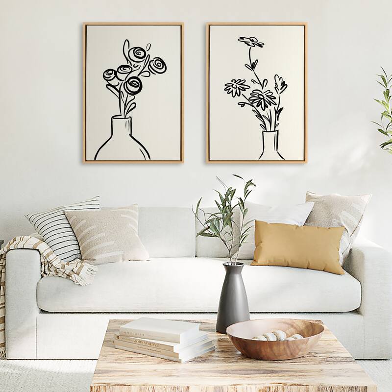 Kate and Laurel Sylvie Flowers Canvas Set by The Creative Bunch Studio