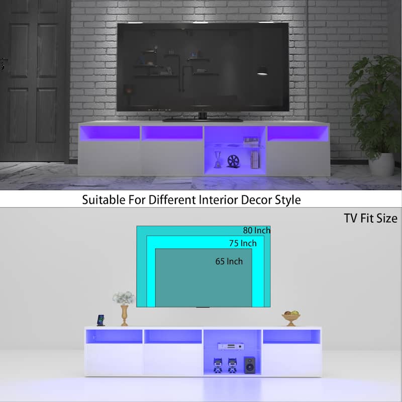 White 83" TV Console with RGB Lights & Storage for TVs Up to 70"
