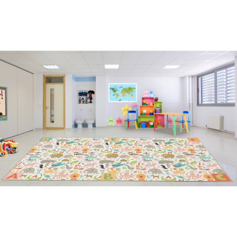 Deerlux 6 ft. Social Distancing Colorful Kids Classroom Seating Area Rug, ABC Animal Design