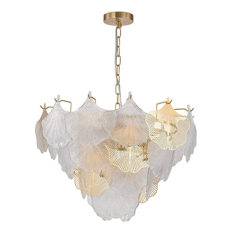 Ginkgo 8-Light Ribbed Textured Glass Round Leaf Chandelier - 23.6in