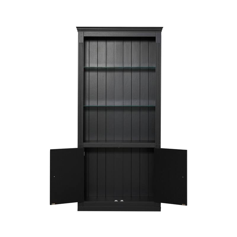 78.75"H 4-Tier Display Shelf,with Dimmable Ceiling Light,Freestanding Bookcases with Storage & Doors,Adjustable Glass Shelves