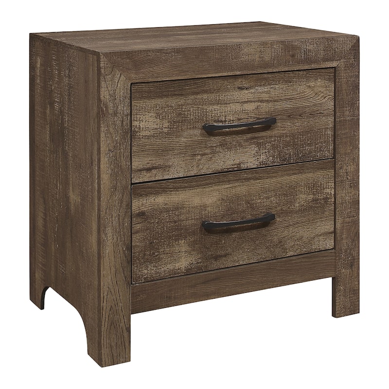 Ko Three Piece Full Size Bedroom Set, Panel Detailings, Black Metal Handles, Rustic Brown