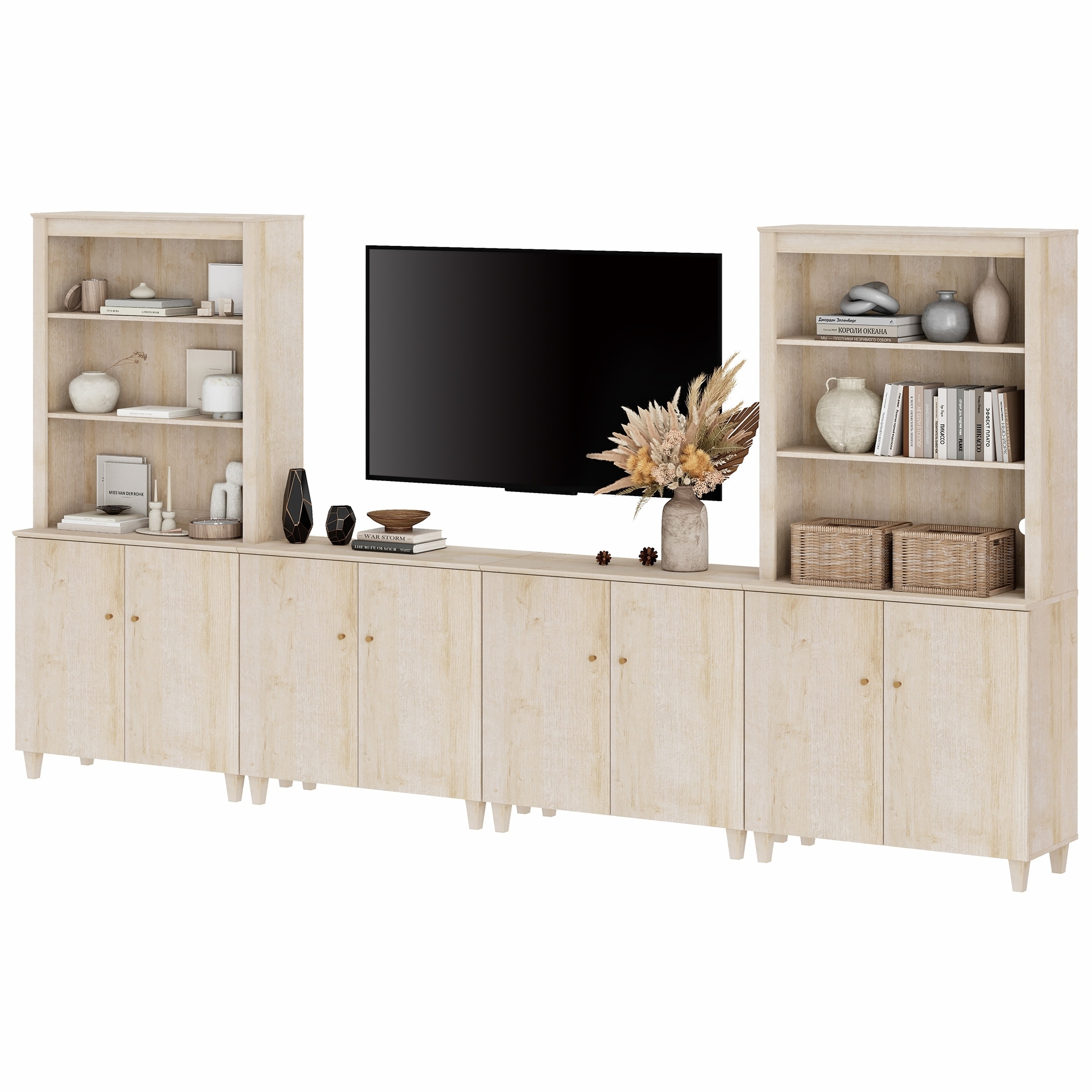 WAMPAT Modern Entertainment Center with Bookshelves for 75" TVs