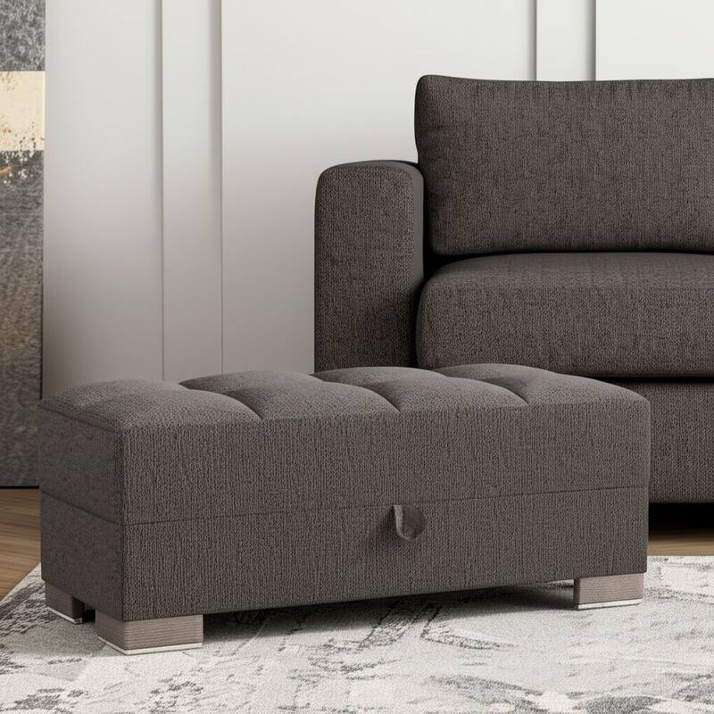 HomeRoots 50" Gray and Brown Chenille Tufted Storage Ottoman - Gray - 50' X '19' X '20