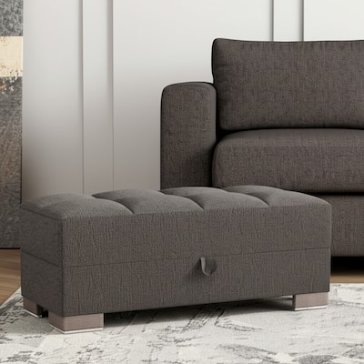HomeRoots 50" Gray and Brown Chenille Tufted Storage Ottoman