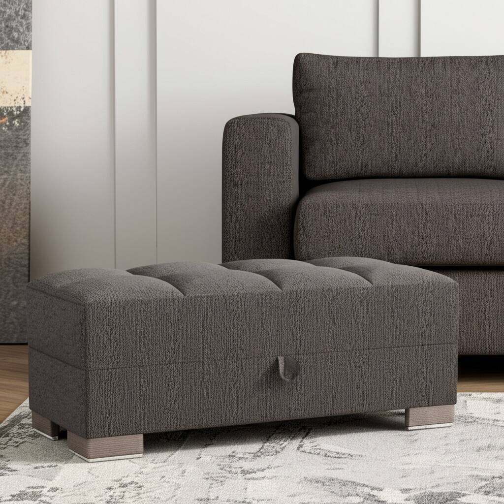 HomeRoots 50" Gray and Brown Chenille Tufted Storage Ottoman