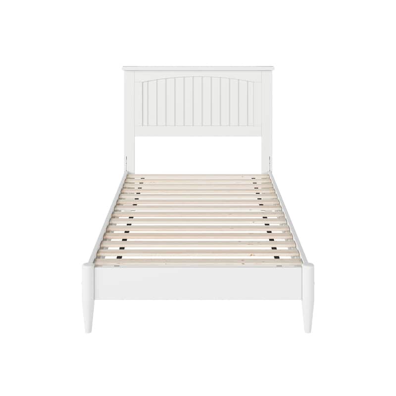 Low Profile Wood Platform Bed - Twin Size, USB Charger, Modern Design, Solid Frame, White Finish