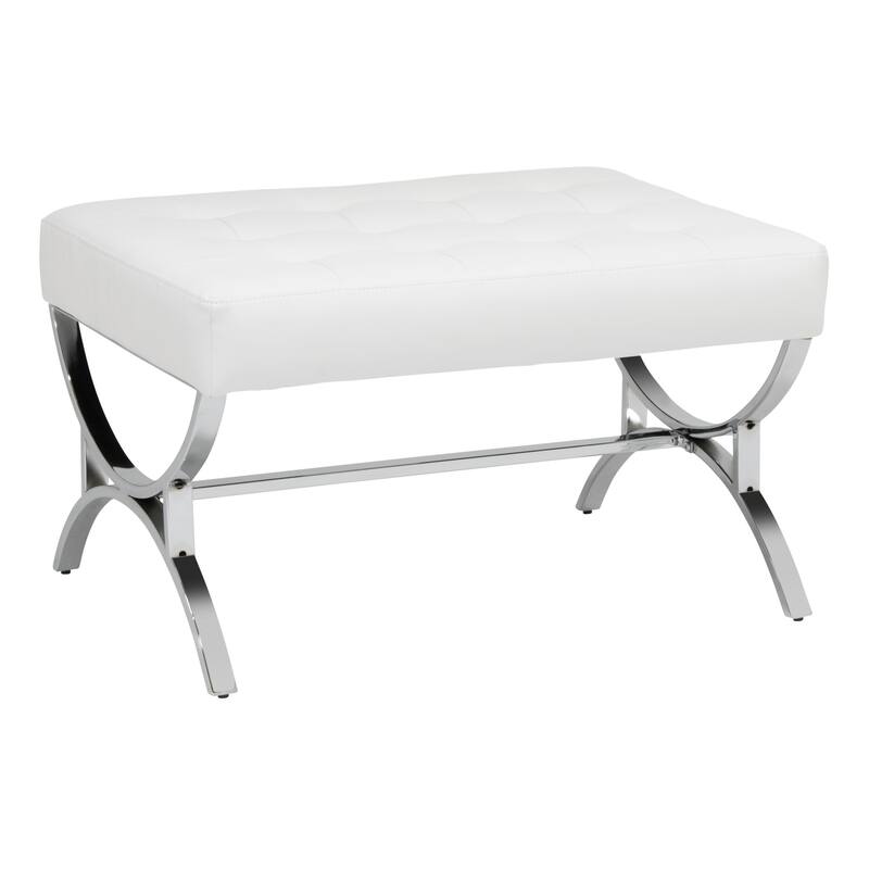 Newel Modern Blended Leather and Chrome Metal Frame Square Ottoman