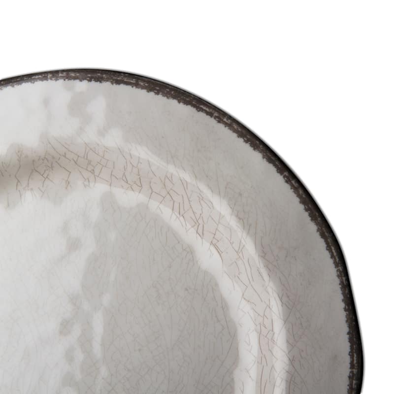 9"x9" Veranda Cracked Glazed Solid Wavy Edge Melamine Dinnerware Salad Plate Dishwasher Safe Indoor Outdoor Ivory Set of 4
