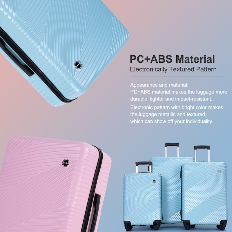 3 Piece Luggage Sets PC+ABS Lightweight Suitcase with Two Hooks, Spinner Wheels, (20/24/28)
