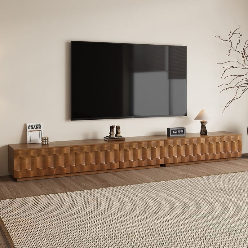 Mid Century Brown Wood TV Stands, Not Assembled Need, Media Console with 3-6 Drawers for Optional - 118