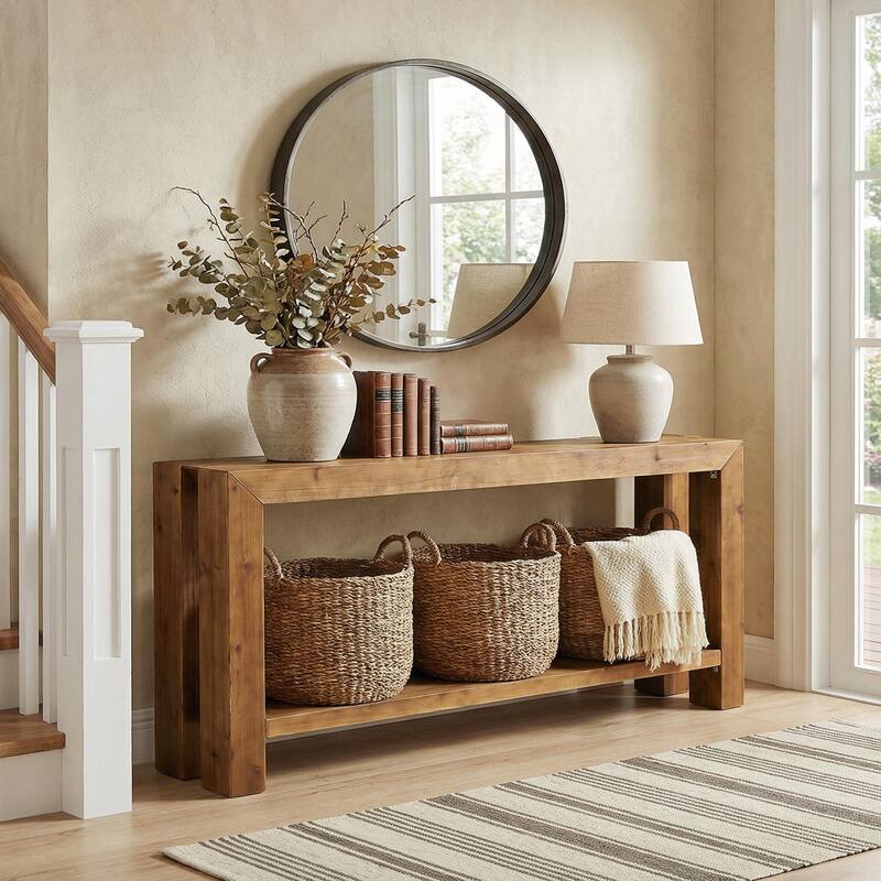 63-Inch Solid Wood Narrow Entryway Sofa Table