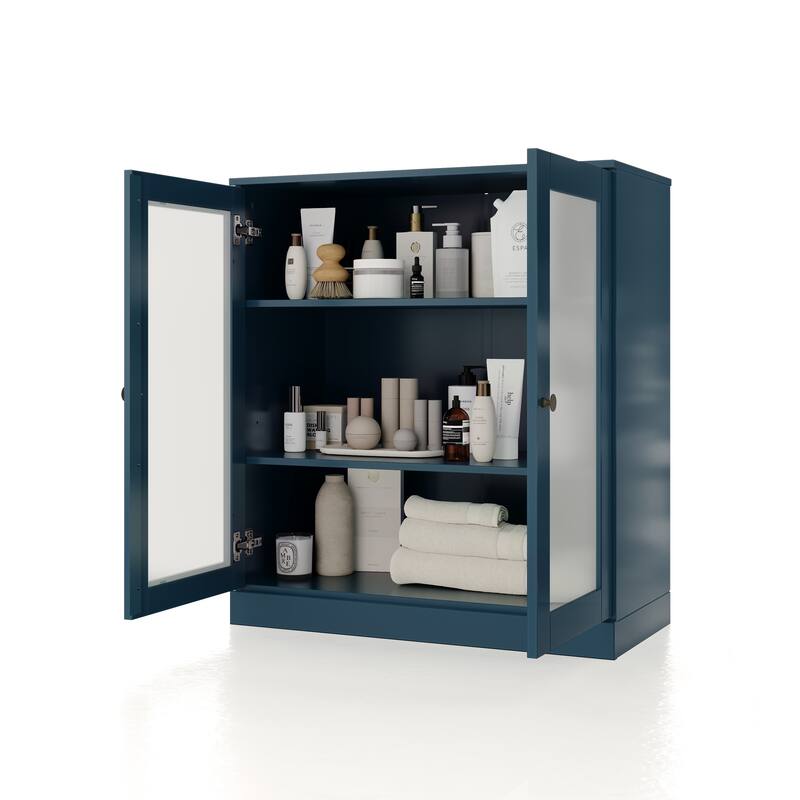Palace Imports 100% Solid Wood 32" Bathroom Cabinet with Frosted Glass Doors and Adjustable Shelves