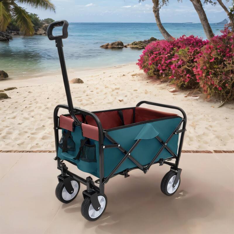 Multi-Use Foldable Wagon w/ 3 Liner Bags,Heavy Duty Beach Camping Cart