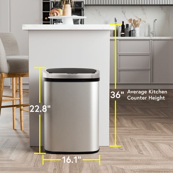 13 Gallon Automatic Motion Sensor Trash Can - Touch-Free Stainless Steel Kitchen Garbage Bin For Home & Office, Brown