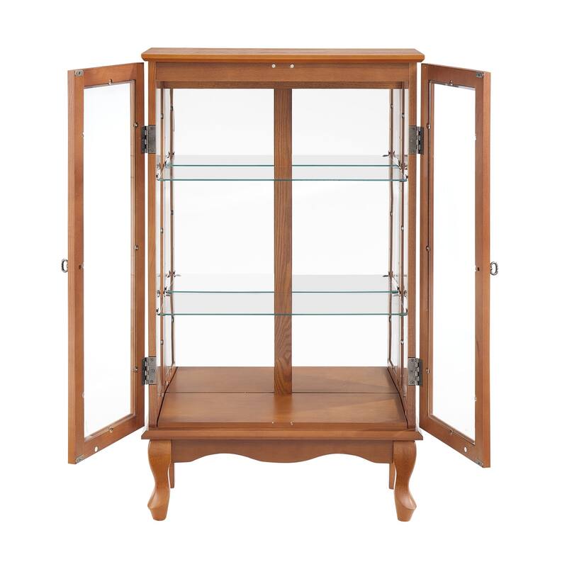 Lighted Display Curio Cabinet with Glass Doors, 3 Shelves, Light Bulb