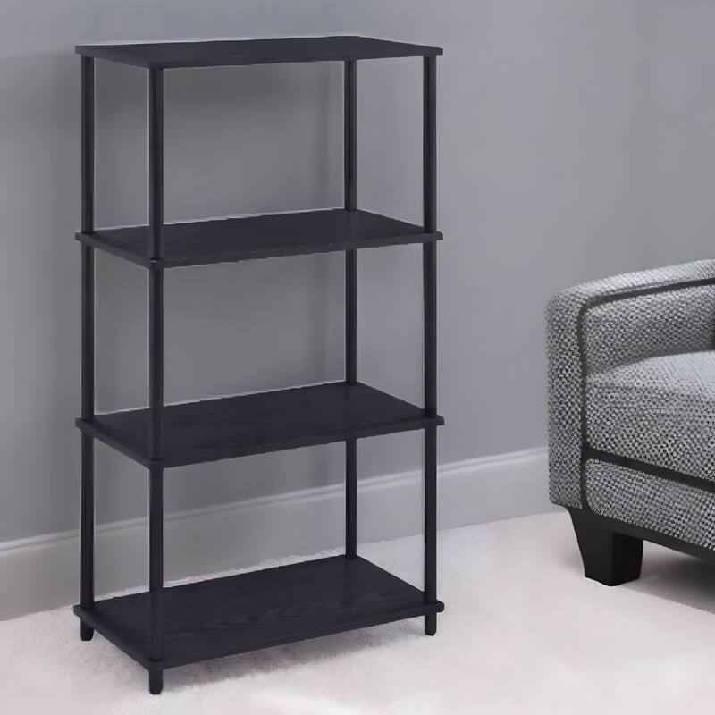 HomeRoots 44" Black Metal and Wood Four Tier Etagere Bookcase