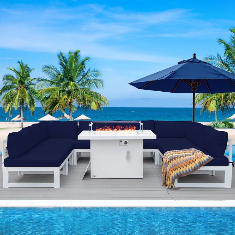 FINCATI Outdoor Furniture Aluminum Patio Set White Aluminum Outdoor Sofa with Thick Cushions and 29 Inch Deep Seat