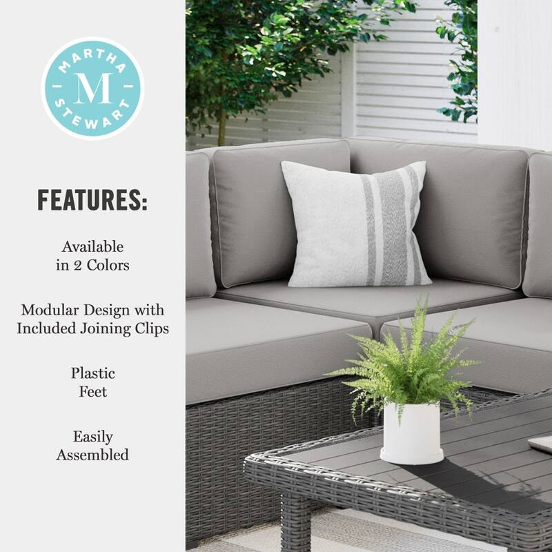 Martha Stewart Outdoor Modular Rattan Wicker Patio Sectional Sofa Corner Seat - 32"W x 32"D x 30"H