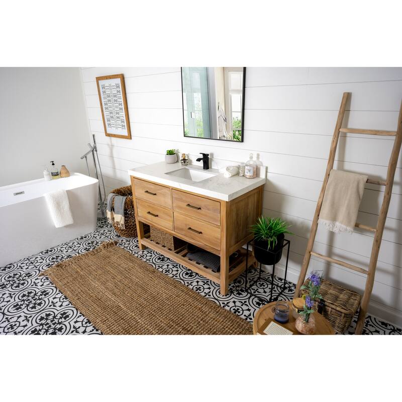 Willow Collections 48 in. W x 22 in. D Parker Solid Teak Single Sink Bathroom Vanity with Countertop