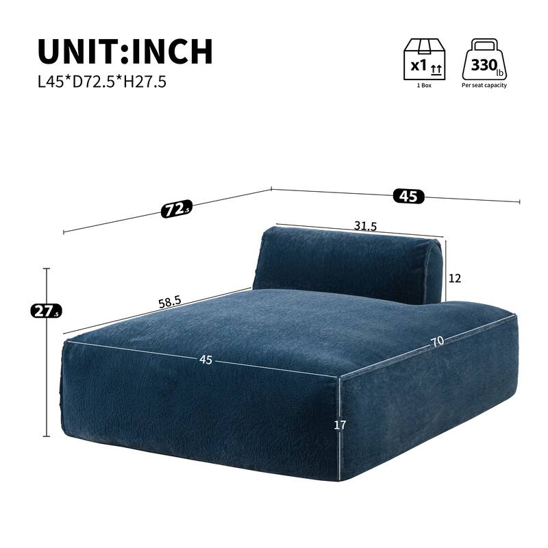 72" Oversized Dark Blue Modular Sofa Bed, Compressed, No Assembly