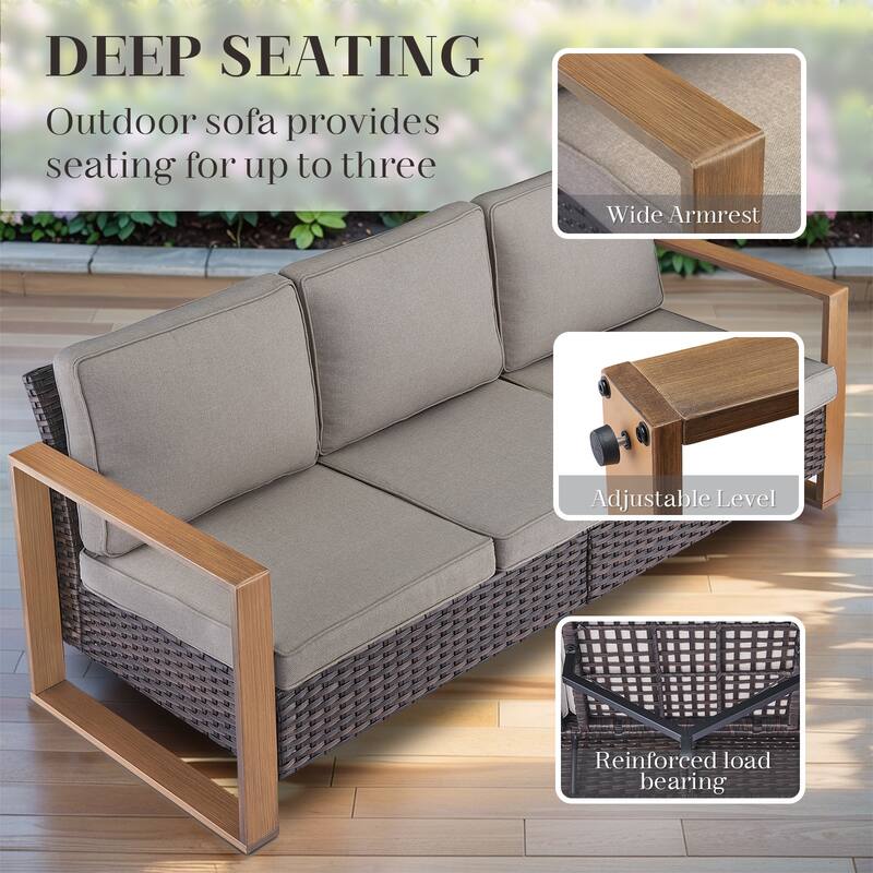 Gymojoy Brown Rattan Sofa Deep Seating Sofa