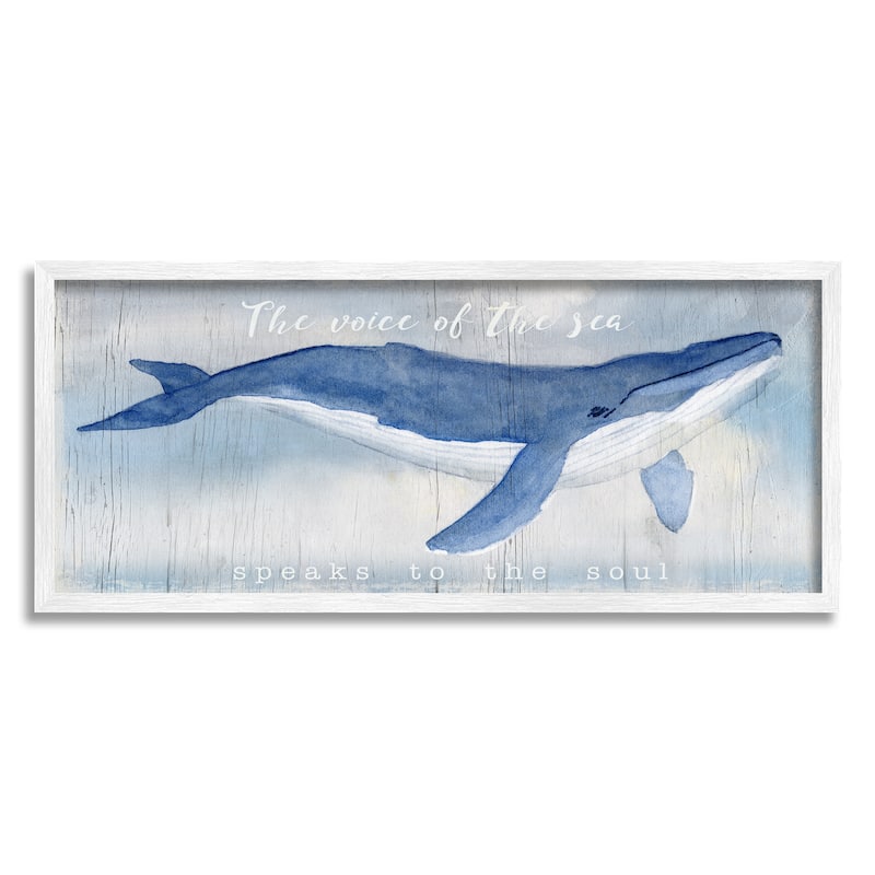 Stupell Voice Of The Sea Inspirational Ocean Lover Whale Quote Framed Wall Art, Design by Katie Swatland - 24 x 10 - White