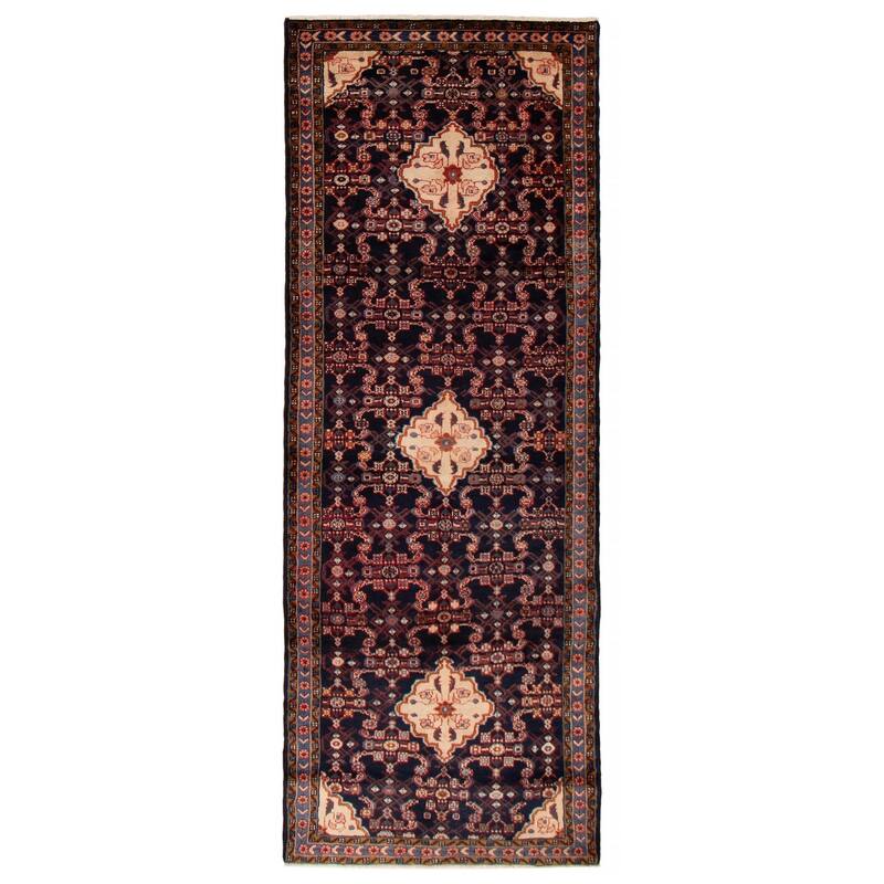 ECARPETGALLERY Hand-knotted Anadol Navy Wool Rug - 3'7 x 9'8 - Dark Navy - 3'7 x 9'8