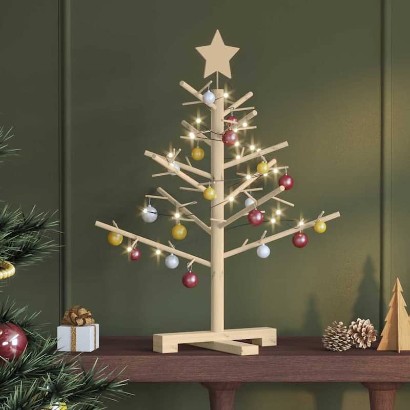 vidaXL Wooden Christmas Tree with Stand Natural/Brown Solid pine wood - Natural (unfinished) - 2.5 Foot