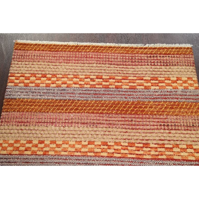 Striped Gabbeh Kashkoli Oriental Wool Area Rug Handmade Foyer Carpet - 3'3" x 4'9"
