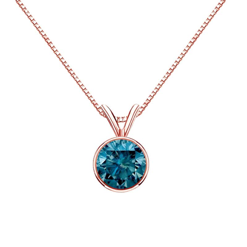 Auriya 14k Gold 3/4ctw Bezel-set Solitaire Blue Diamond Necklace (I1-I2) - Rose
