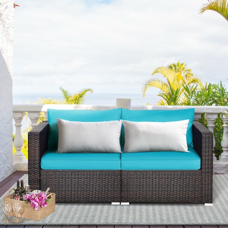 2PCS Patio Rattan Sectional Conversation Sofa Set - 29.5" x 29.5" x 25.5" (L x W x H)