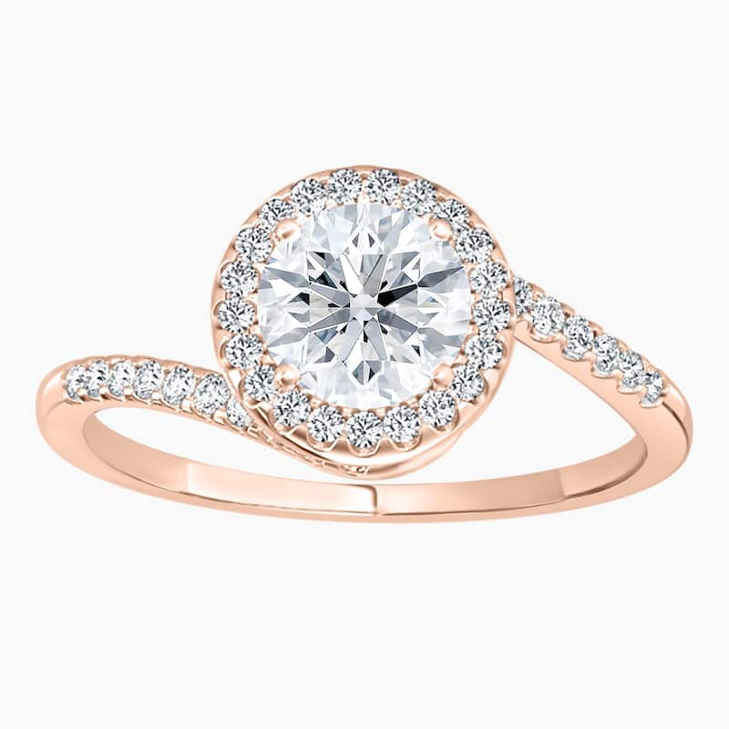 Auriya 14k Gold Round Lab Grown Bypass Halo Engagement Ring 1.00 to 5.00 ct. tw. (F-G, VS) - 2.00 carats - Rose - 7