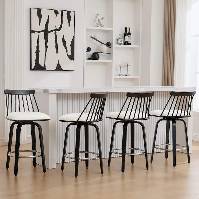 Mid-century Spindle Back Swivel Counter Height Bar Stools - 37.2"H x 18.9"W x 18.9"D