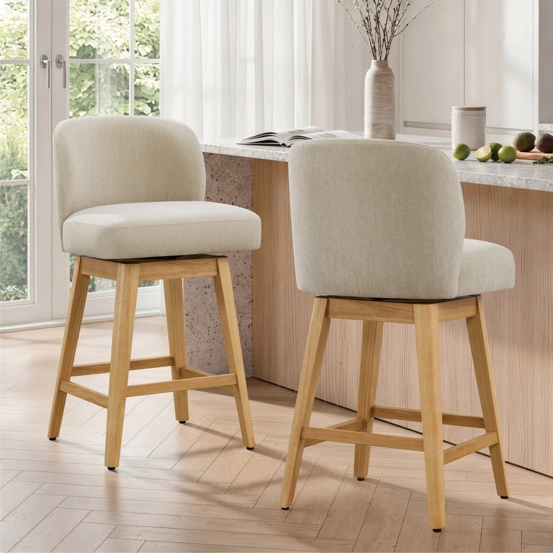 Spruce & Spring Swivel Counter Height Bar Stool with Curved Back & Wood Frame