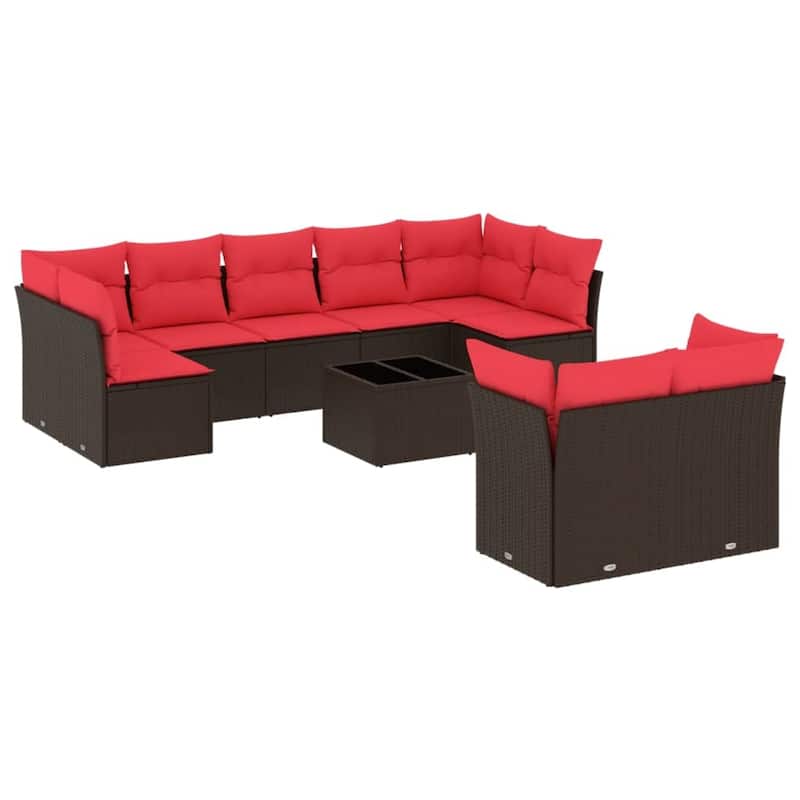 vidaXL 9/10 Piece Patio Sofa Set with Cushions Black/Brown/Gray Poly Rattan - 21.7 x 24.4 x 27.2