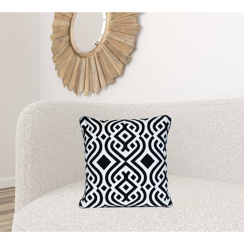 HomeRoots 18" X 18" Black 100% Cotton Geometric Zippered Pillow