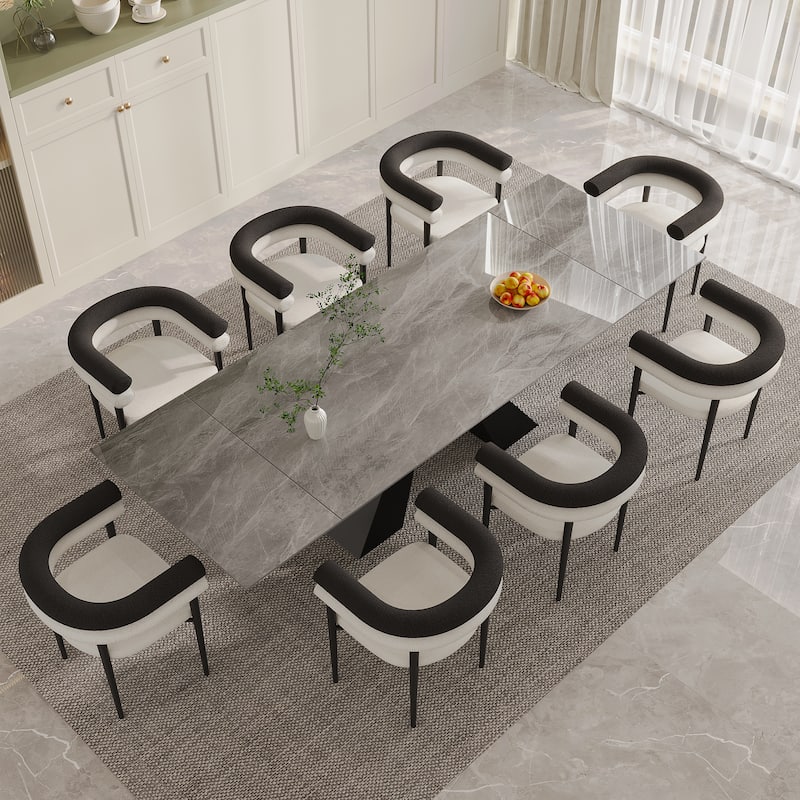 Extendable Rectangular Sintered Stone Double Pedestal Dining Table
