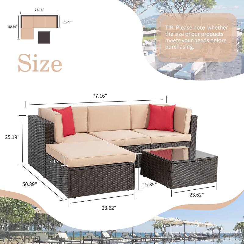 Futzca 5-Piece PE Wicker Outdoor Patio Furniture Set