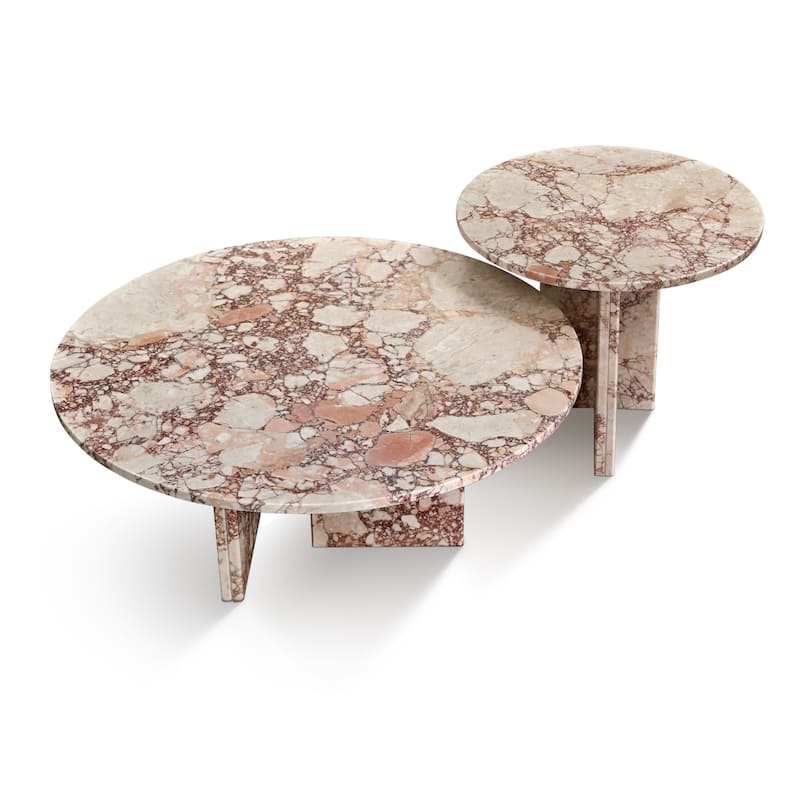 Roomfitters Marble Coffee Table Set, Round Living Room Tables, Solid Stone Modern Accent Table Set, Genuine Marble