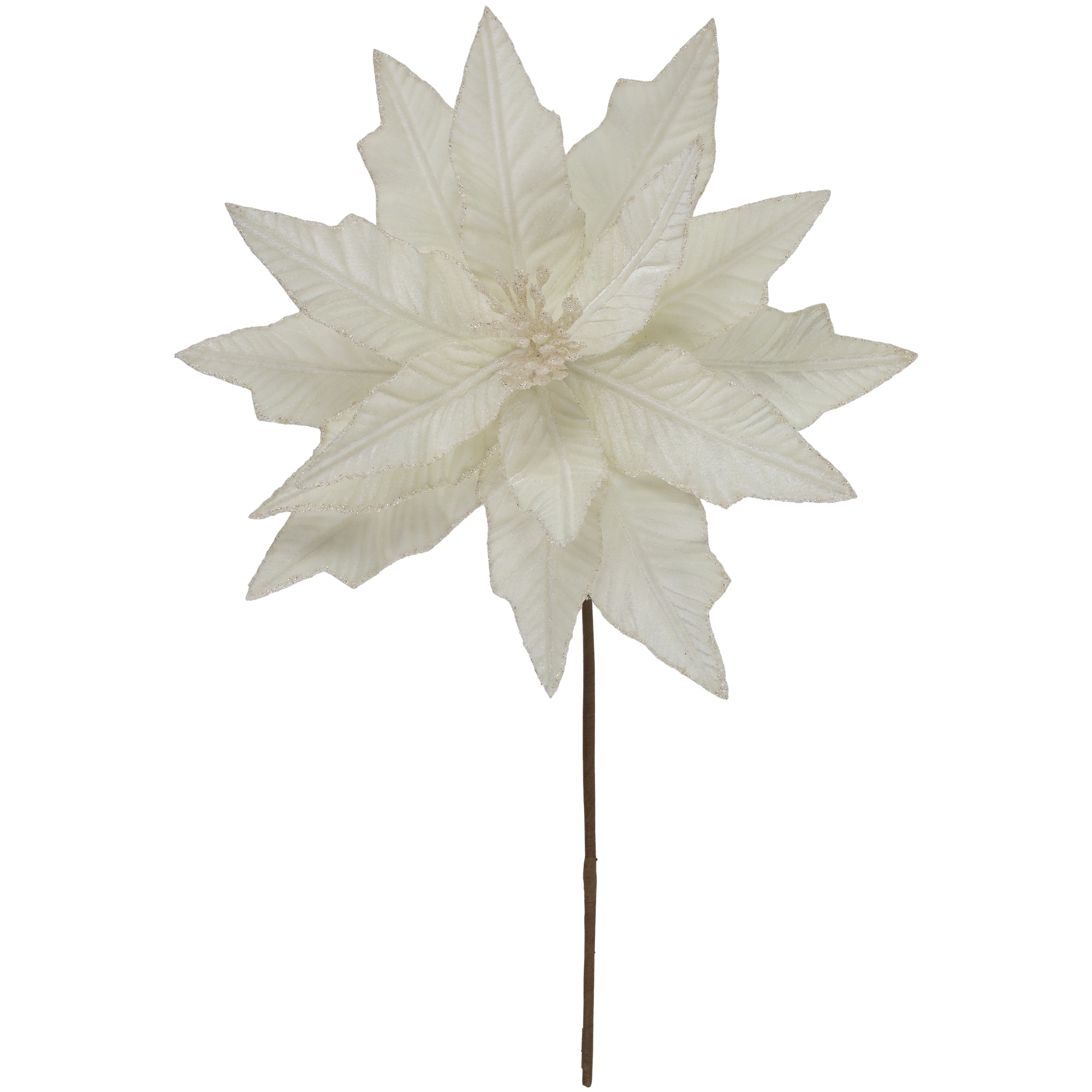 24" Cream Glittered Poinsettia Christmas Stem Spray