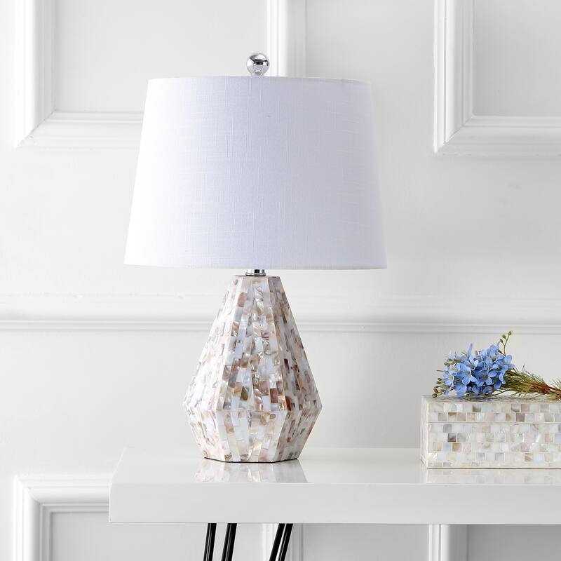 JONATHAN Y Jocelyn 21" Seashell LED Table Lamp, Natural Ivory (Set of 2)